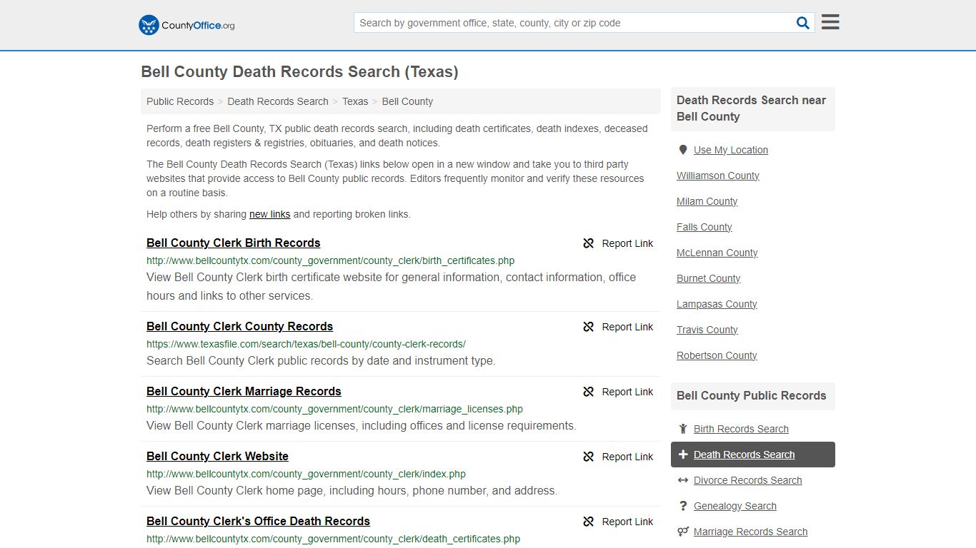 Bell County Death Records Search (Texas) - County Office